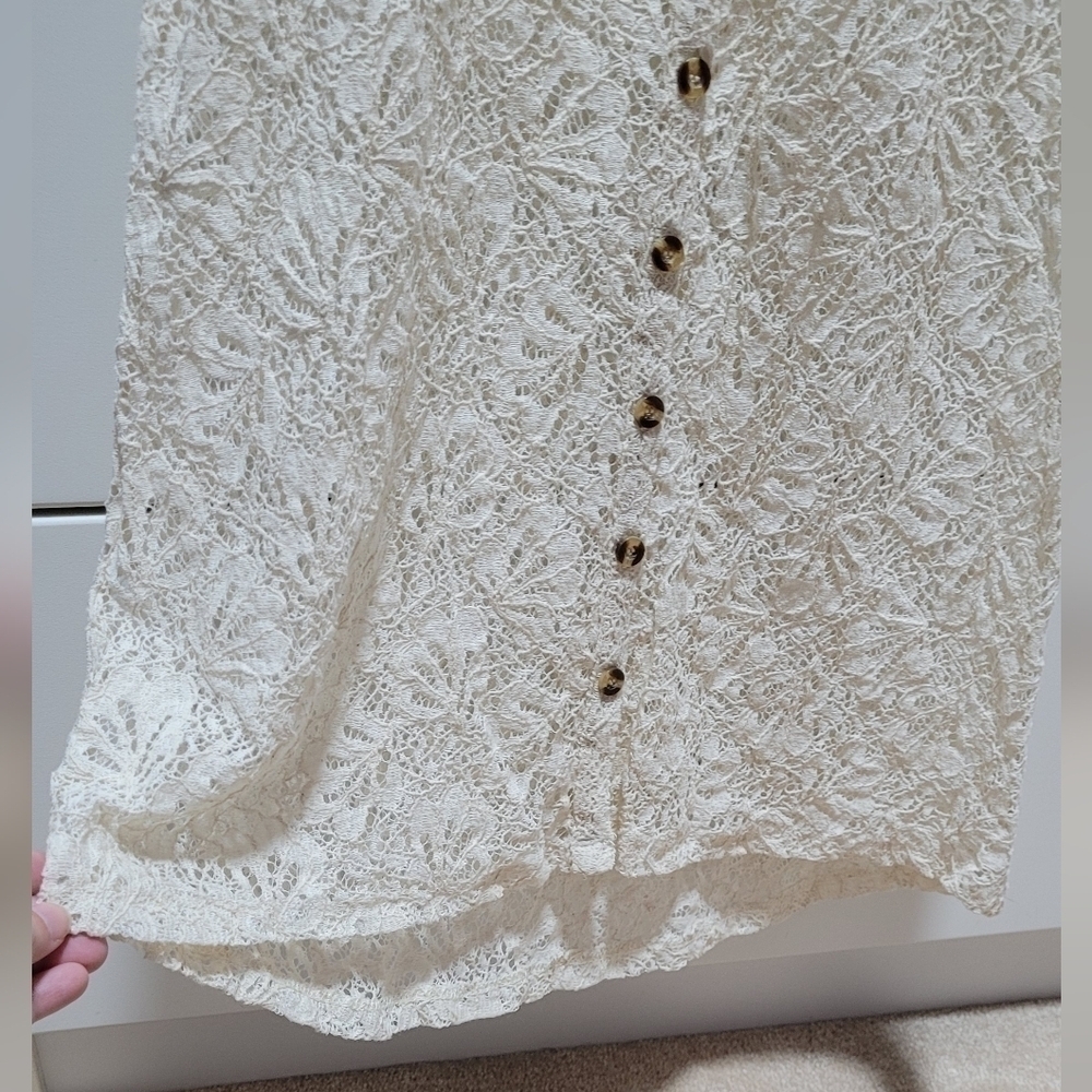 Free People Floral crochet button up tank top - Picture 4 of 6